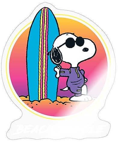 Spreadshirt Peanuts Snoopy Cool Surfen Strand Urlaub Sticker, 10 x 10 cm, Transparent glänzend