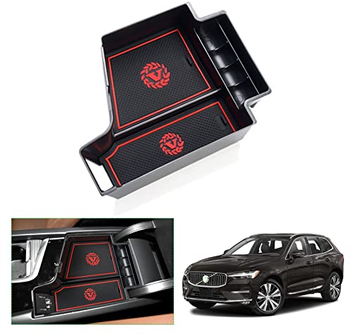 GAFAT Volvo XC60 XC90 V60 S60 V90 S90 2017-2024 2025 Mittelkonsole Aufbewahrungsbox, Volvo XC60 2023 Armlehne Organizer Tray Handschuhfach, Volvo XC60 Zubehör (Rot)