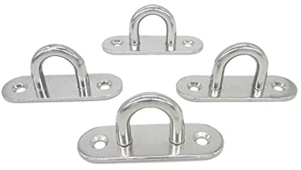 NOVSINO Stainless Steel Ceiling Hooks Wall Hooks, M8 Screw Mount Hook Hangers, Pad Eye Straps Tie Down Anchor Point Rigging, Pack of 4