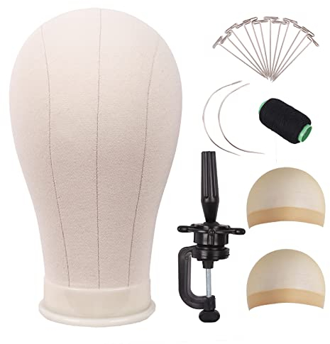 MapofBeauty 23 Zoll Leinwand Block Kopf Perücke Kopf Mit Stand für Making Perücke Mannequin Kopf Zeigen Styling (Beige)