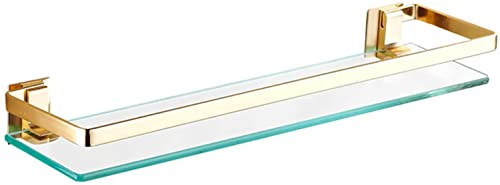 AKAZI Glasregal für Badezimmer Badezimmerregal aus gehärtetem Glas, Wandmontage, strapazierfähige Halterungen, 50 cm/19,6 Zoll (Color : Black) (Gold)