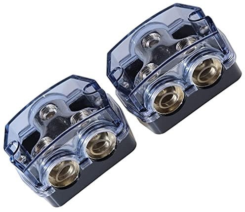 RKURCK Power Distribution Block, 1x0GA In 2x0GA Out, 2 Way Car Audio Stereo Amp Distribution Connecting Block for Audio Splitter 2 Pcs (1x0 In+2x0 Out)