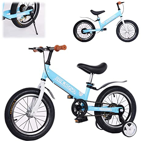 Bueuwe Laufrad ab 3 Jahre mit Bremse, Kinderfahrrad ab 3 Jahre für Mädchen und Junge, 2 in 1 Laufrad 14 Zoll, Kinder Fahrrad mit Stützrädern ab 3 Jahre bis zu 50 kg, Höhenverstellbar,Blau