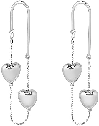 Fycyko Modisch Silber Liebe Ohrringe Quaste baumeln, Lange Quasten-Ohrringe für Damen Herren Mädchen, Ohrstecker Silber Liebesform,Ohrringe Modeschmuck für Frauen und Mäd