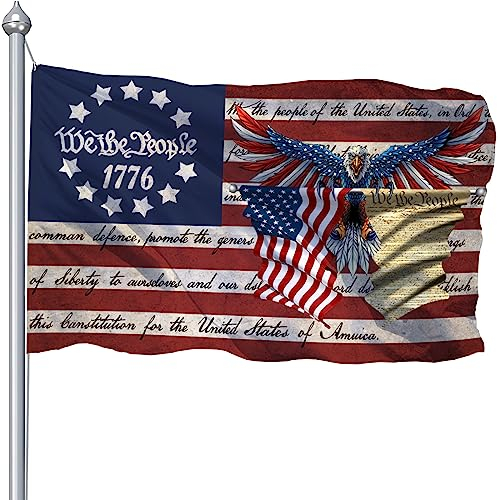 Einzigartige amerikanische Adler-Flagge für den Außenbereich mit Messingösen, rustikaler Weißkopfseeadler mit Amerika-Flagge, doppelt bedruckt, patriotische US-Militärflaggen, Banner mit UV-beständig