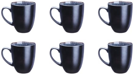 Björn, Collection Iris, Lot de 6 Mugs 40cl en Grès avec Email Réactif, Bleu Foncé - Tasses à Café ou Thé - Compatible Micro-ondes et Lave-vaisselle