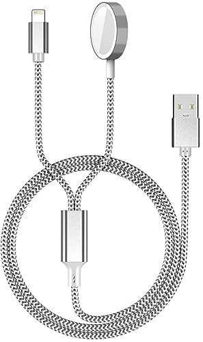 E-POWIND 2 in 1 Watch Ladekabel, für iWatch und Phone Ladekabel, Magnetisch USB Nylon Geflochtenes Tragbares Uhr Ladegerät Kompatibel mit iWatch Series 8/8 ultra/SE/7/6/5/4/3/2/1 & Phone/Pad Pro