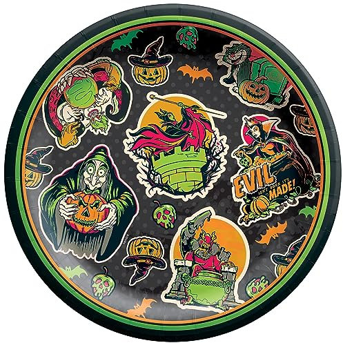 Amscan Lot de 18 assiettes jetables en carton de 17,1 cm de Disney's Spooky Halloween Villains
