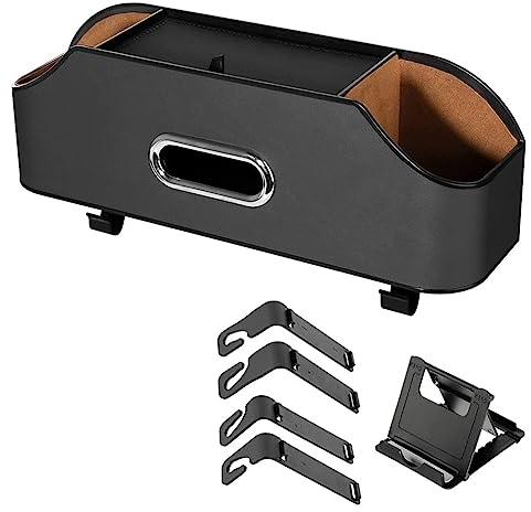 Yeruvce Car Headrest Backseat Organizer with 2 Drink Cup Holder, Cell Phone Holders, Hooks and Tissue Box Accessories - Black