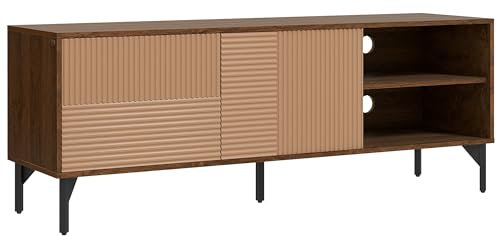 HOMCOM Mobile Porta TV fino 65 con 2 Armadietti e Vani Aperti, Mobiletto Basso con Fori Passacavi in Legno, 150x40x56cm, Marrone