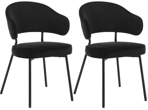 WOLTU 2er Set Esszimmerstühle, Küchenstuhl, Polsterstuhl, Loungesessel, Wohnzimmerstuhl, Design Stuhl, mit Rückenlehne Armlehnen Metallbeinen, gepolstert, Samt, Schwarz, BH389sz-2