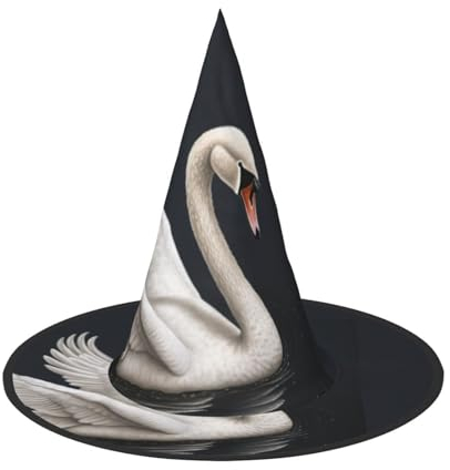 RLDOBOFE Hexenhut weißer Schwan bedruckter Zaubererhut Unisex Halloween Hut für Cosplay Party Dekorationen