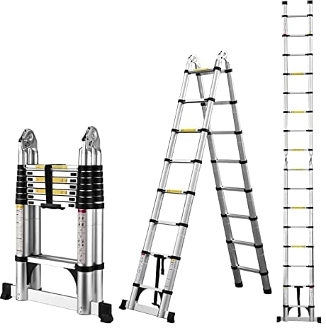 Échelle télescopique en Aluminium, 5 m, Pliable, Multifonction, escabeau Extensible, Charge maximale : 150 kg, argenté