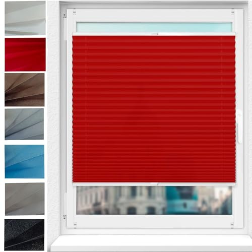 Plissee Klemmfix Plisseerollo 105 x 130 cm Blickdicht Easyfix Sonnenschutz Faltrollo Plisseerollo Rollo, Inkl. Aller Montage-Teile, für Fenster, Rot