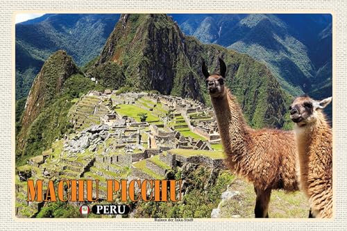 Blechschild 18x12 cm Machu Picchu Ruinen der Inka-Stadt Lamas Wand Deko Bar Kneipe Sammler Geschenk