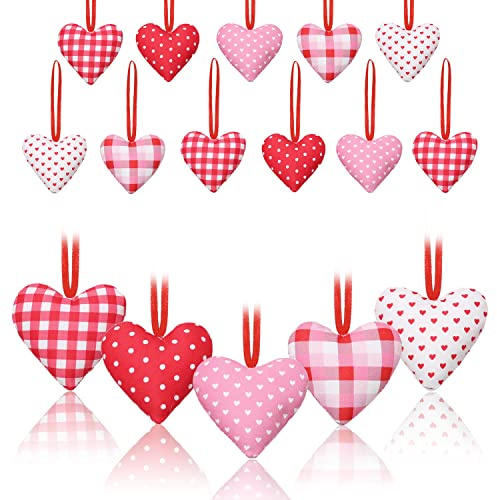 30 Stück Valentinstag Stoff Herz hängende Ornamente, Rosa herzförmige Kugeln hängende Ornamente, Valentinstag Baum Ornamente für Valentinstag, Outdoor Home Wanddekoration Valentinstag Hochzeit Party