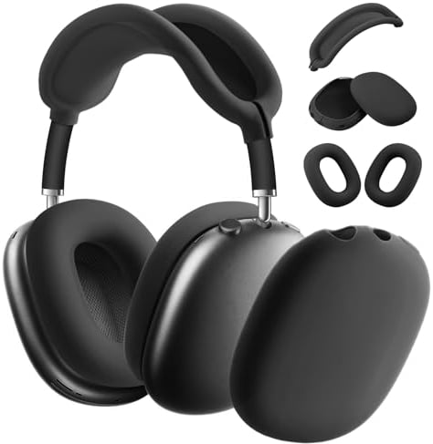 Ainiv Weiche Silikon Ohrpolster Schutz Abdeckungen + TPU Schutzhülle Hülle Cover Case + Kopfband Stirnband Headband Abdeckung für Apple AirPods Max Kopfhörer, Zubehör für Apple AirPods Max (Schwarz)