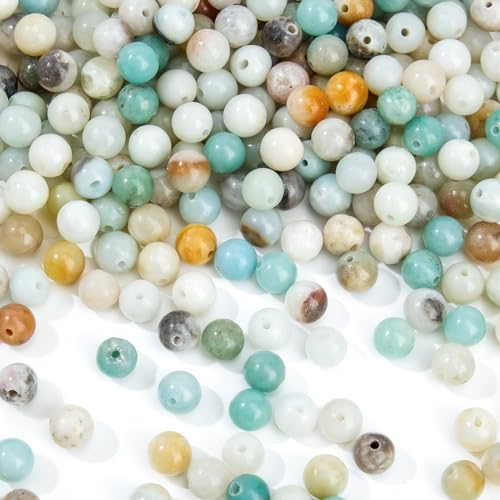 EUES 120 Stück 6mm Runde Natürliche Amazonit Perlen, Edelstein Perlen 6mm Naturstein Perlen, Edelsteine zum Auffädeln für DIY Armband Halskette Schmuckherstellung, Partys, Feiertage