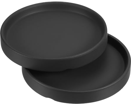 PATIKIL Soucoupe de Pot de Fleurs 5 Pouces, Lot de 2 Plateaux en Céramique Ronds pour Plantes d'Intérieur et d'Extérieur, Noir