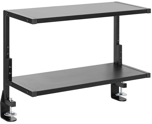 VIVO Clamp-on 61cm Above or Below Desk 2-Tier Shelving Unit for Table Accessories, Gaming Devices, and More, Storage Tray, Desktop Organizer, Black, STAND-SHELF24C