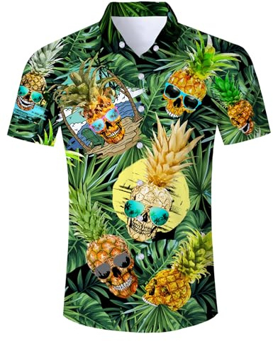 Dancinova Mens Skull Shirt Ugly Shirts Holiday Party Festival Funny Shirts for Men,L