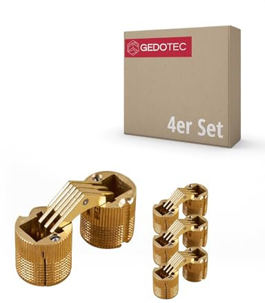 Gedotec Scharniere - verdecktes Einbohrscharnier | 4 Stück Möbelscharniere aus Messing | ZYSA | Einbohrband für Holz-Dicke 24-32 mm | Schrankscharnier rund für Bohr-Ø: 18 mm | Öffnungswinkel 180°