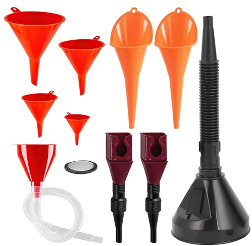 10 Piezas Embudo Aceite Motor Kit, Embudo Gasolina con Boquilla ExtraíBle y Embudo de Filtro, Embudo Grande para LíQuido DiéSel de Aceite de Motor De Coche y Motocicleta