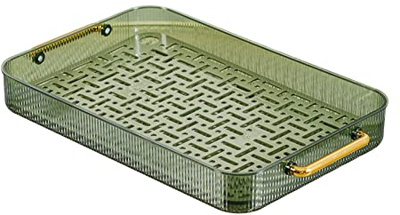 Nachukan Bandeja de té de drenaje de agua de doble capa con 2 asas, bandeja decorativa de moda para servir té de drenaje de agua para el hogar y la hostelería (Verde oscuro)