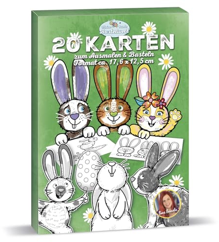 Bine Brändle - Hasen Kartenset - 20 Motive zum Ausmalen & Basteln - Format ca. 17,6 x 12,5 cm
