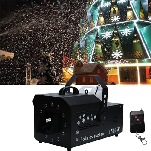 Schneemaschine, 1500W Schneekanone mit Fernbedienung, 5-Liter Tank, 3 Beleuchtungsmodi, DMX, Winter Simulation für Partys, Halloween, Hochzeit, DJ-Bühne