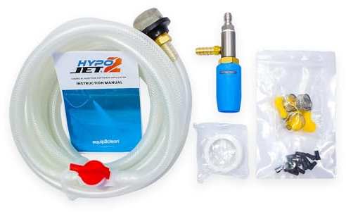 Equip2clean Hypo Jet 2.0 Chemical Injector Pressure Washer | Adjustable 0° - 80° Spray Nozzle | 6 m Braided PVC Suction Hose, Ball Valve & Proportioner Nozzles | Exterior Softwash Applicator Kit