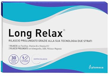 Plameca Long Relax - Integratore naturale anti ansia e stress - Doppia azione rilassante - Formula a due strati con Ashwagandha, Melissa, Passiflora, Gaba, Magnesio, Vitamina B6 e B12-30 Compresse