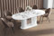 Design Esstisch oval HCE-111 Marmor Natur/Weiß Hochglanz ausziehbar 160 cm bis 208 cm ovaler Esszimmertisch Küchentisch rund Funktionstisch oval Kitchen Table Esszimmer Dining Table Ausziehtisch