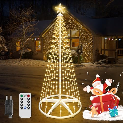 LED Weihnachtsbaum Warmweiß, 2.28M 12 Modi Tannenbaum Lichterbaum Weihnachtsdeko mit 3 Timer- und 4 Helligkeitseinstellung, Lichterkette Weihnachtsbaum mit Fernsteuerung für Garten Rasen Hof
