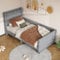Ctastay Polsterbett Einzelbett 90x200 cm mit USB, Bett Kinderbett Jugendbett mit USB-Anschluss, Flachbett Bettgestell mit Lattenrost, Leinen, Grau (Ohne Matratze)