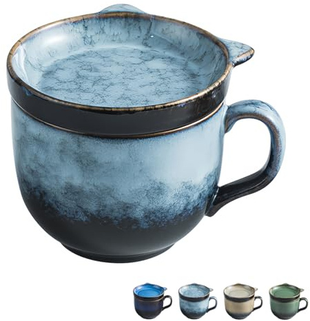 Dowbom Soup Mug With Lid, 450ml Microwave Soup Bowl, Ceramic Soup Mug, Breakfast Bowl, Bouillon Cup (Gray)