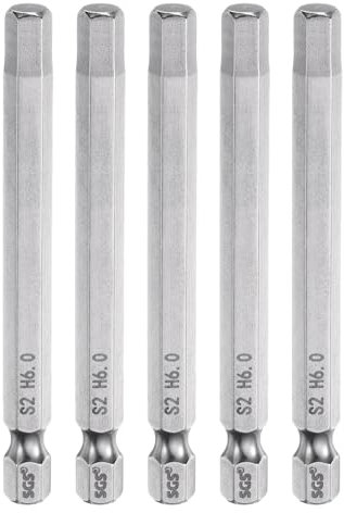 sourcing map 5pcs Hex Head Wrench Drill Bit 6mm (H6) Metric 1/4 Hex Shank 75mm (3) Long Magnetic S2 Steel Screwdriver Bits Industrial Grade Hexagon Flat Tip Drill Bits for Screws