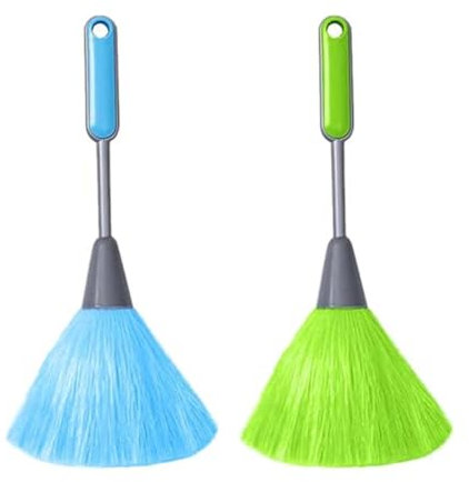 EYVRPAU 2 pièces plumeaux moelleux pour la cuisine, clavier d'ordinateur, plumeau à main en microfibre, plumeau pour fenêtre, plumeau pour le nettoyage, outil à poussière doux (vert, bleu)