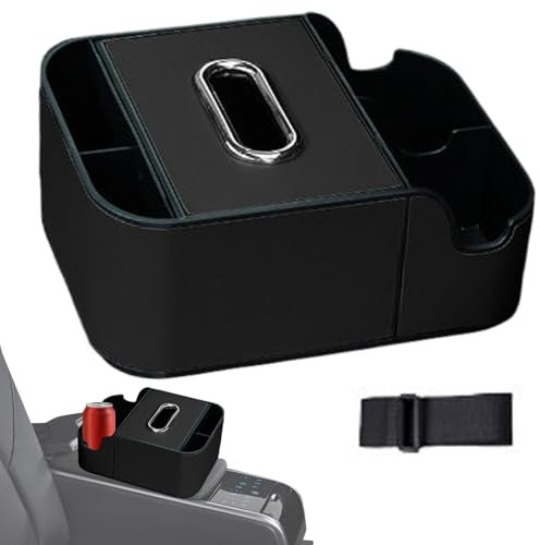 Auto Console Organizer,Car Storage Organizer Front Seat - 2 Drink Cup Holders Car Armrest Box, Car Cup Holder Tray, Arm Rest Organizer Car, Multifunctional, Incorporates Tissue Box For Water Cups