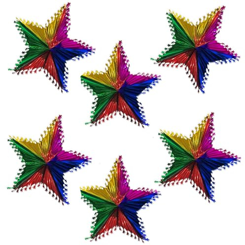 HTTDSLF Set of 6 Christmas Foil Hanging Decoration, Christmas Ceiling Decorations, 3D Star Snowflake Stars Ornament, Multi-Coloured, for Xmas New Year Festive