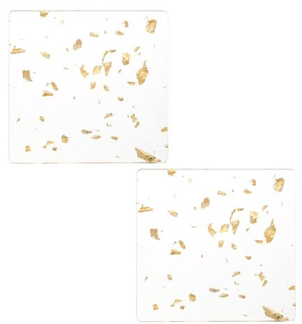 QUARKZMAN 2 sous-Verres en Acrylique Feuille d'or, sous-Verres en Acrylique carrés antidérapants pour Table à Manger, décoration de Centre de Table