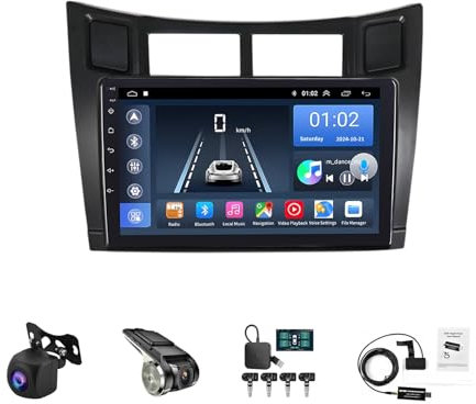 Android 14 9 Pulgadas Touchscreen 2 DIN Radio Coche Bluetooth para Toyota Yaris 2005-2012 con WiFi Bluetooth USB FM SWC AHD Cámara Trasera con Carplay Wireless Android Auto(X400 8+128G)