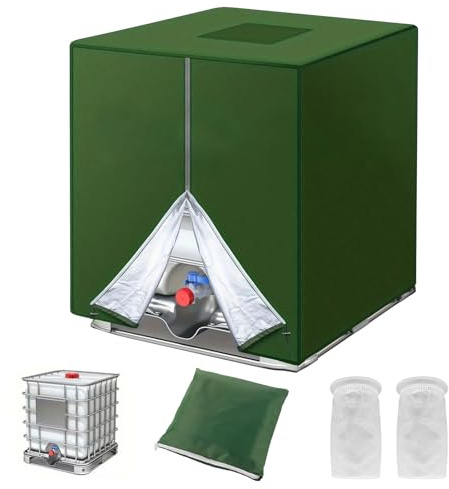 Frstem 420D IBC Tank Abdeckung und 2 Stück Filter Deckelfilter, IBC Tank Zubehör für Wassertank 1000L,120 x100 x116 cm (Grün)
