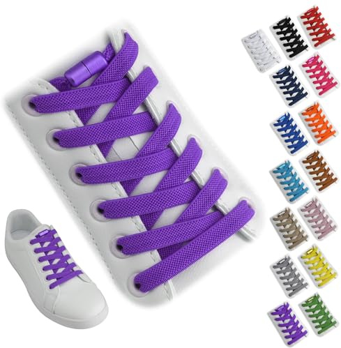 Yusimu 2 Pairs Elastic No Tie Shoe Laces for Trainers, Kids & Adults, 8mm | Metal Buckle, No Tie Bungee Elastic Laces for Trainers. 120cm Hands-Free Stretchy Slip On Lock Shoe/Boot Laces for Seniors