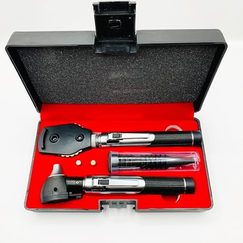 Medical Diagnostic Set, Fibre Optic Mini Otoscope and Ophthalmoscope, 10 Ear Cannulas, LED Illumination, Carrying Case