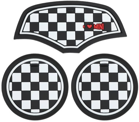 UIHRLM 3PCS Car Coasters Compatible with Mini Cooper F55 F56, Anti-Slip Black Soft Silicone Ornaments Coaster Set, Vehicle Car Cup Insert Holder Storage Box Shockproof Mat Accessories