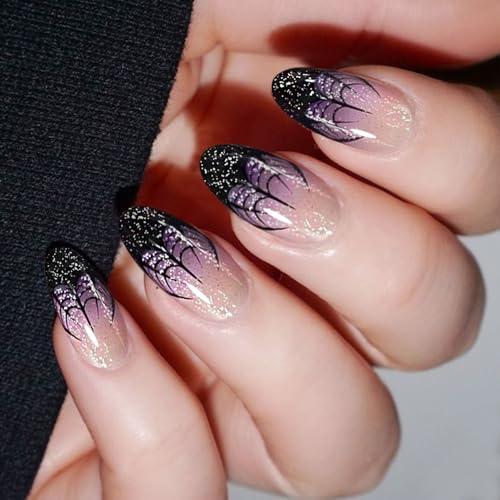 JMEOWIO Halloween Black Purple Semi Cured Gel Strips Wraps Nail Art Sticker