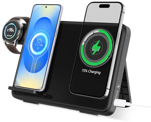 BLKE Stazione di ricarica wireless 3 in 1, caricatore rapido da 33 W con supporto per doppio dispositivo, supporto da tavolo compatibile Qi per iPhone/Samsung/AirPods-nero