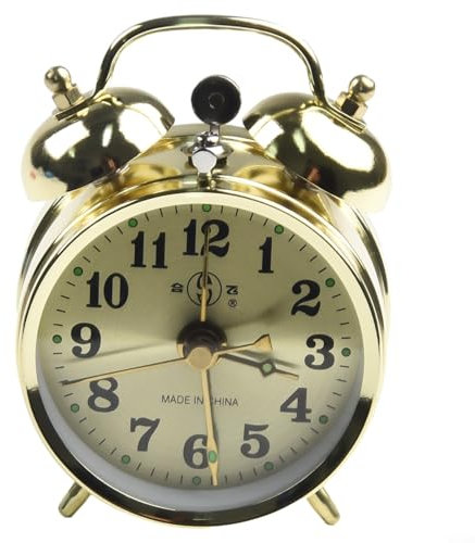 Bebykilemi Reloj despertador mecánico de cuerda manual retro, con temporizador de doble campana, sonido de alarma fuerte para personas que duermen pesadas, para dormitorio, sala de estar, decoración