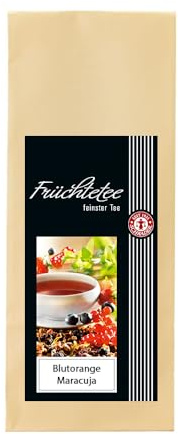 Schrader | Früchtetee Blutorange-Maracuja | Aromatisierter loser Tee mit Mango und exotischer Fruchtnote – ideal für Eistee oder Heißgetränk | 150g Beutel